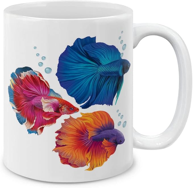 MUGBREW Betta Siamese Fighting Fishes Ceramic Coffee Mug Tea Cup, 11 OZ