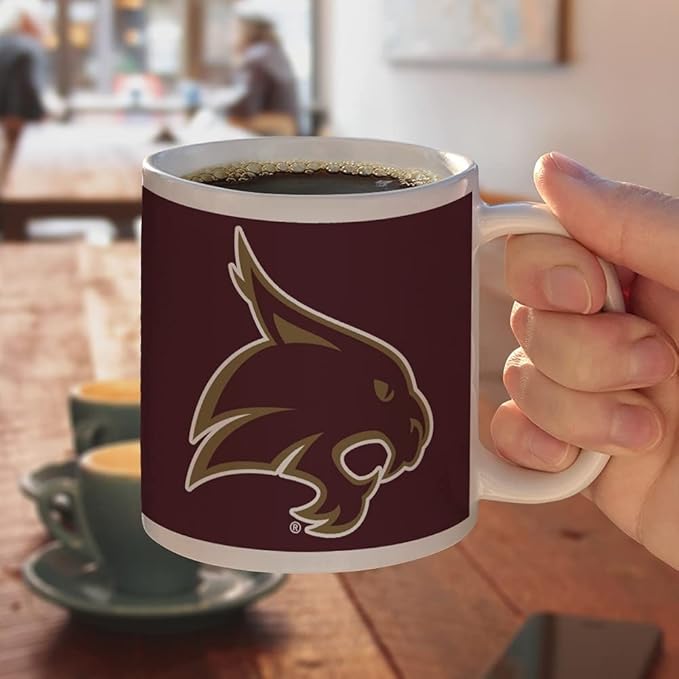 Texas State University Logo Ceramic Coffee Mug, Novelty Gift Mugs for Coffee, Tea and Hot Drinks, 11oz, White