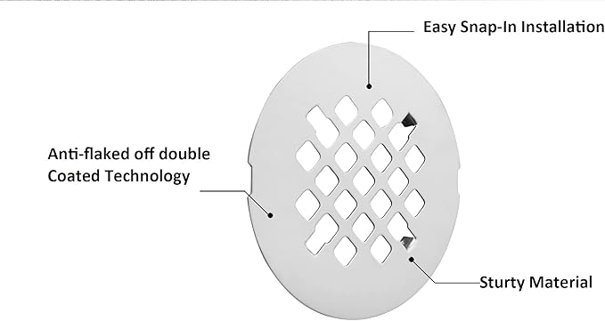 Artiwell 4-1/4” OD Snap-in Shower Drain Cover, Round Shower Drain Strainer Grid, Replacement Cover, Designed for Long-Lasting(Chrome Plated)