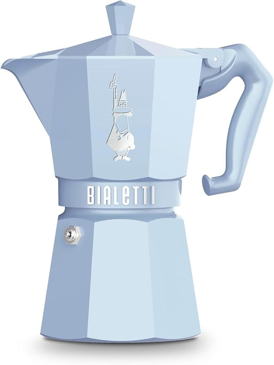 Bialetti Mocha Exclusive Sky Blue 6 Cup Open Fire (Coffee Maker, Espresso Maker, Makinetta)