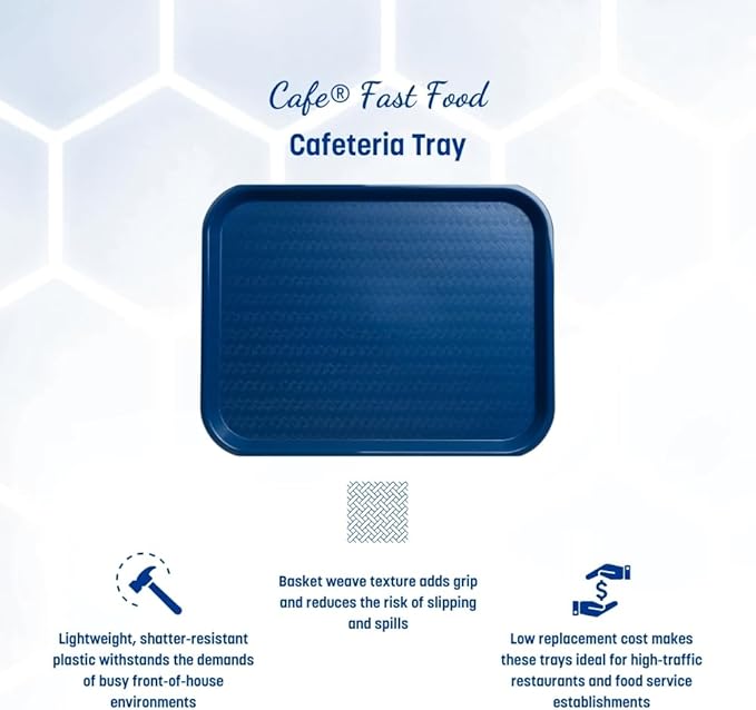 Carlisle FoodService Products Cafe Fast Food Cafeteria Tray with Patterned Surface for Cafeterias, Fast Food, And Dining Room, Plastic, 17.87 X 14 X 0.98 Inches, Blue