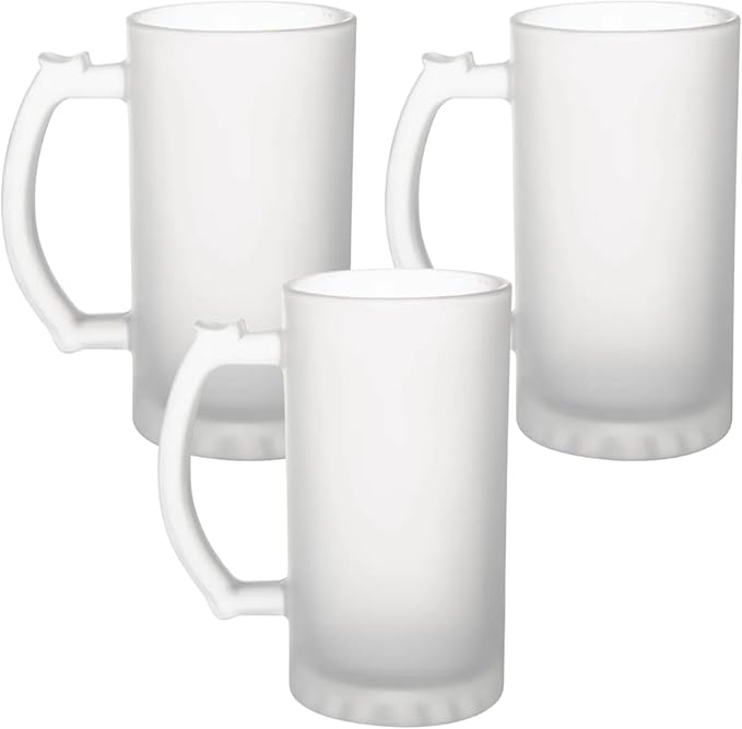 Beer Mugs for Freezer 8 Piece Set, 4 Heavy Beer Stein with Handle & 4 Plastic Shot Glasses Set for Men, 16 oz Mugs, Party Gift Set