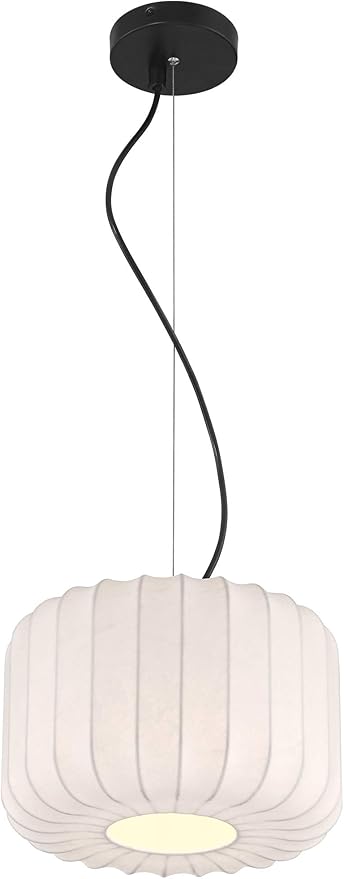 Possini Euro Design Jaime 12" Modern Pendant Ceiling Light Fixture Dining Room Over Table Kitchen Island Foyer Drum Hanging Round Matte Black and White Metal Fabric Hallway Entryway Living Room Mini
