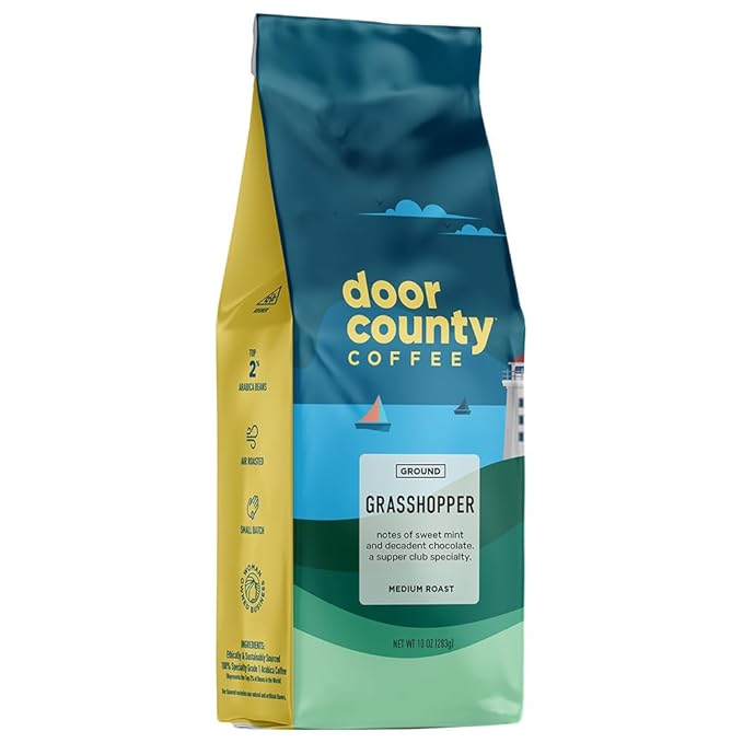 Door County Coffee Grasshopper Flavored Ground - Medium Roast - 10 oz Bag - 100% Specialty Grade 1 Arabica
