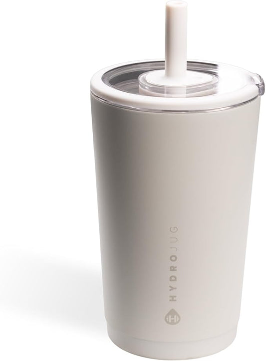 HydroJug Everyday Tumbler 14 oz – Ceramic-Lined Insulated Tumbler with Straw and Soft-Touch Lid, Cup Holder Friendly, Double-Wall Vacuum Insulation, Reusable Travel Cup – Linen