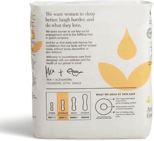 Attn: Grace Moderate Incontinence Pads for Women, 28-Pack - High Absorbency, Breathable, Plant-Based - Incontinence Pads for Moderate Bladder Leaks & Sensitive Skin