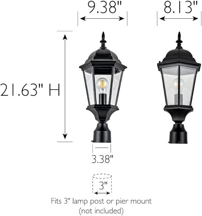 Design House 589192-TBK Traditional Oak Creek Outdoor Post Top Light with Clear Glass for Driveways and Porches, Textured Black