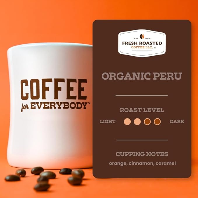 Fresh Roasted Coffee, USDA Organic Peru | 3rd Party Tested for Pesticides, Mold, Mycotoxins, Kosher | 100% Arabica, Specialty Grade, Med Roast 24 Pods for K Cup Brewers