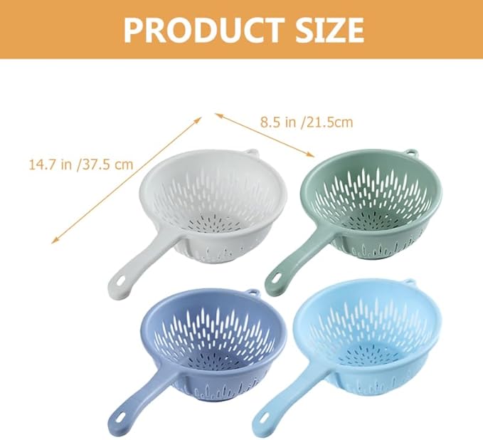 Handheld Drain Sieve 4-Pack Plastic Colanders with Handles for Efficient Fruit and Vegetable Washing Kitchen Strainers