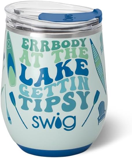 Swig Life 12oz Wine Tumbler with Lid, Stainless Steel, Dishwasher Safe, Portable, Triple Insulated Wine Tumbler (Errbody Lake)