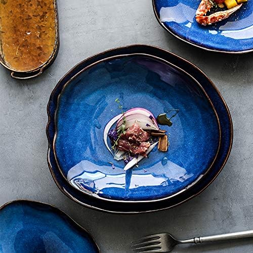 Nordic Ceramic Household Pottery Irregular Salad Platter Klin Glaze Dinner Plate-Set of 4