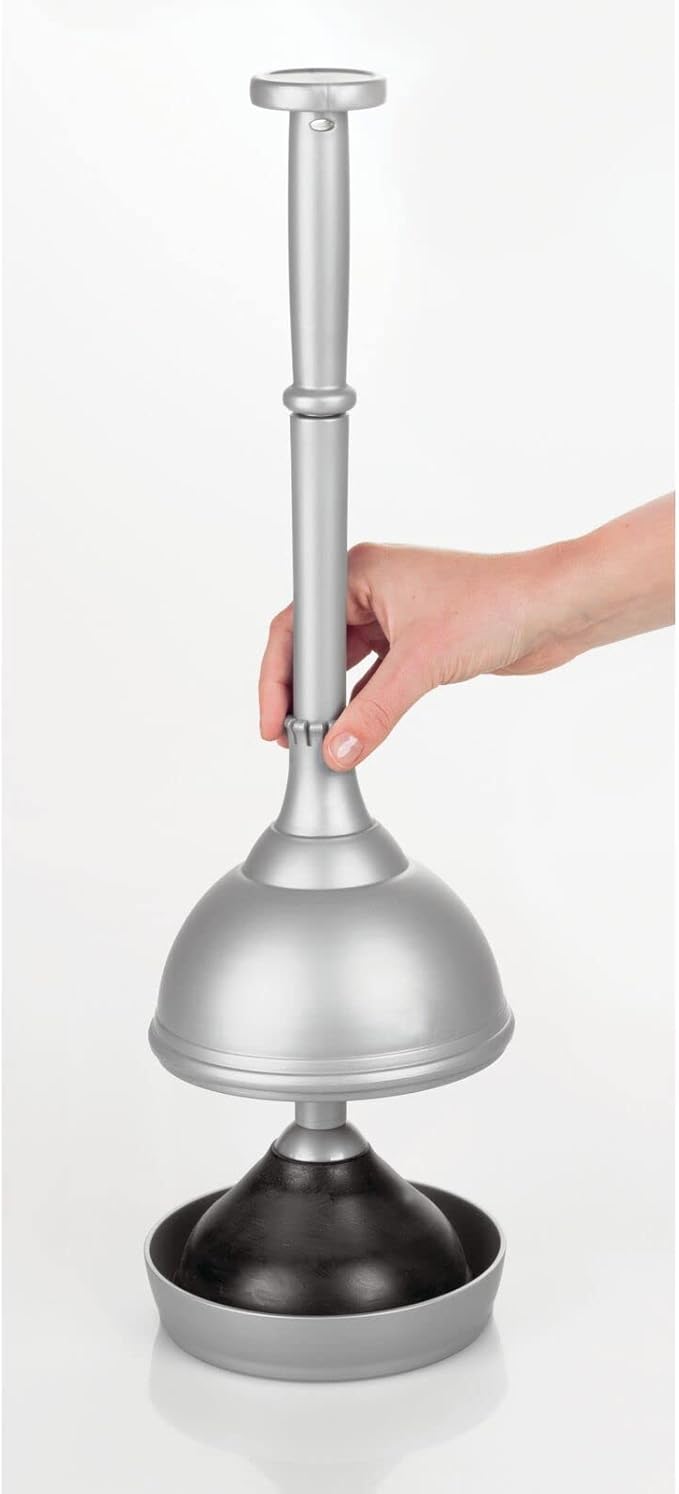mDesign Plastic Modern Compact Toilet Plunger and Toilet Bowl Brush for Bathroom Storage Organization - Sturdy, Heavy Duty, Deep Cleaning Accessories - Hyde Collection - Set of 2 - Silver