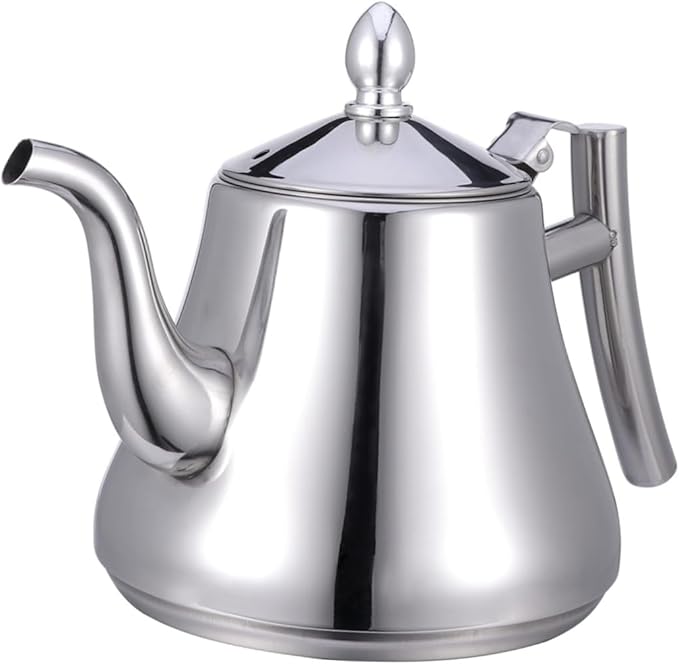 1L Stainless Steel Tea Kettle with Strainer Water Kettle for Home and Restaurant Use Stylish Glossy Finish and Ergonomic Handle