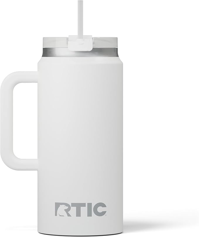 RTIC 64 oz Ceramic Lined Insulated Road Trip Tumbler, Leak-Resistant Lid, White