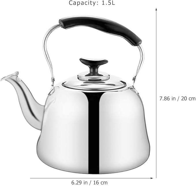 PRETYZOOM Whistling Stainless Steel Tea Kettle with Built-in Tea Strainer 1.5L Large Capacity Stove Top Kettle for Home Kitchen Boiling Water Pot with Heat Resistant Handle