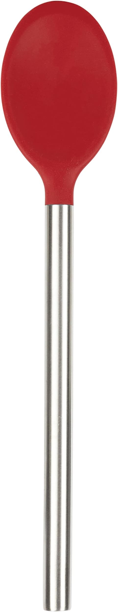 Tovolo Mixing Spoon Stainless Steel Handle Scratch Resistant Non Stick Safe Kitchen Utensil for Cooking Baking Serving Stirring, Heat Resistant Silicone Stirring Spoon with Metal Handle Cayenne Red