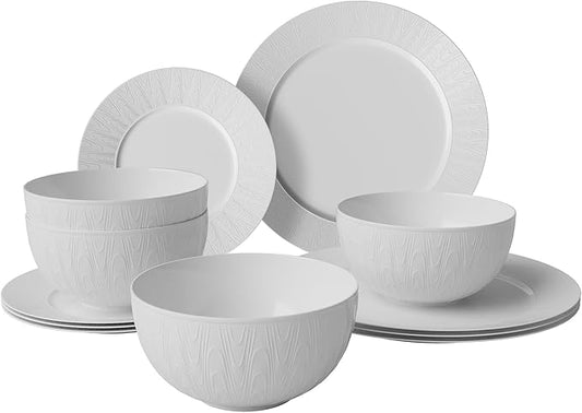 Yoshy Bone China Dinnerware with Lightweight Durable Chip Resistant Design Service for 4 (12 Piece - Service for 4, Streamsong)