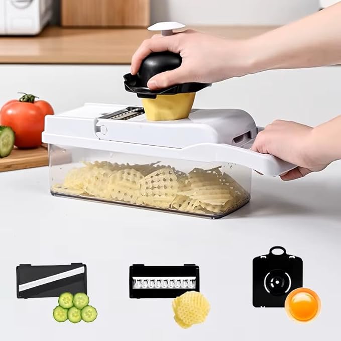 DOSTDR - Vegetable Chopper, Mandoline Slicer, Veggie Chopper, Food Chopper with Container, Vegetable Cutter & Spiralizer for Onion Salad Vegetable Chopper, Fruit Slicer, Shredding, Multi-Function