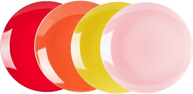 Stoneware Coupe Shape Dinnerware Set, Outside White + Inside (16pc Set, Very Rose)