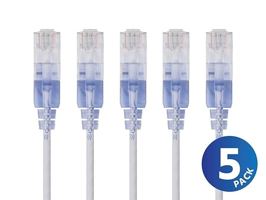 Monoprice Cat6A Ethernet Patch Cable - 7 Feet - Blue | Network Internet Cord - RJ45, 550Mhz, UTP, Pure Bare Copper Wire, 10G, 30AWG, 5-Pack - SlimRun Series