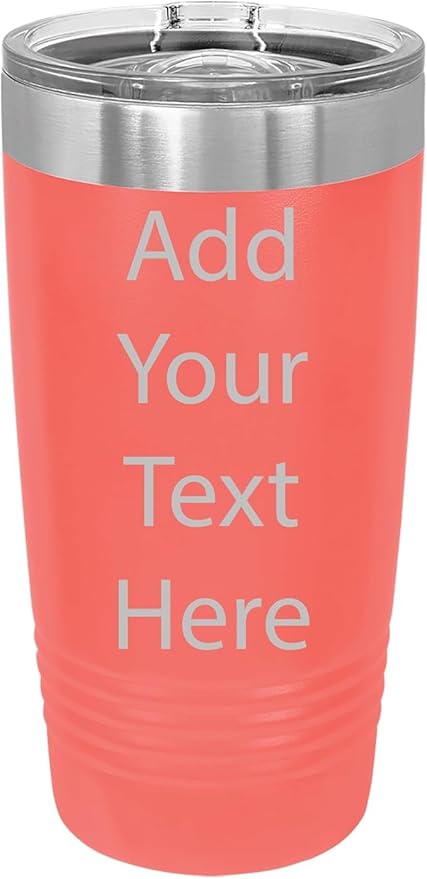 CRAZYDAISYWORLD Customized Polar Camel 20 Oz. Vacuum Insulated Ring Neck Tumbler with Slider Lid Personalized with Your Text (Coral)
