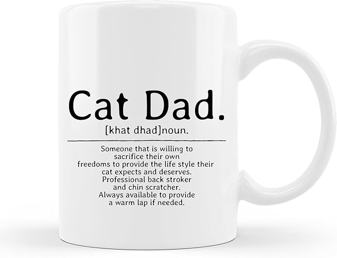 QUICQOD Cat Dad Gifts: Coffee Mug, Cat Lovers Ceramic Cup, 11 Oz White Mug