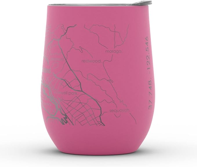 Well Told Engraved San Francisco California Map Insulated Wine Tumbler, Etched Stainless Steel Cup (12 oz, Sunset Pink) City Map Insulated Tumbler, Custom Insulated Tumbler, Outdoor Drinkware