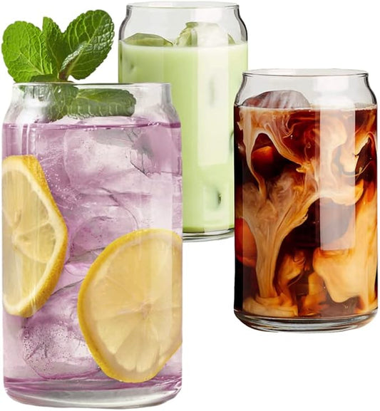 Can Shaped Beer Glass Cups 16 oz - Drinking Glasses 6 pc Set with Pourers - Classic Can Tumbler Glasses, Crystal Clear