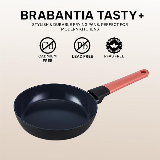 Brabantia Tasty+ 8” Nonstick Frying Pan – PFAS/PFOA/PTFE Free Ceramic Skillet with Stay‑Cool Handle, Easy Clean, Even Heating, Ideal for Eggs & Small Meals