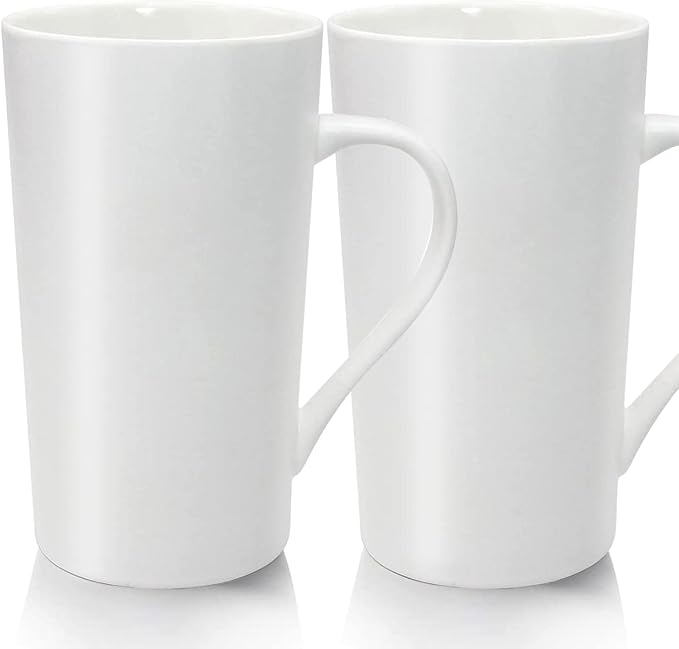 20oz Porcelain Coffee Mugs Set of 2, Large Tall Coffee Mugs with Handles, Modern Ceramic Coffee Cups for Coffee, Tea, Cocoa, Milk, Gifts for Women Men - White