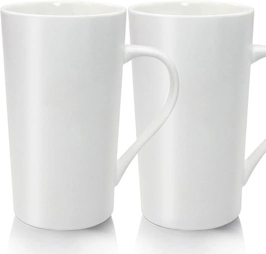 20oz Porcelain Coffee Mugs Set of 2, Large Tall Coffee Mugs with Handles, Modern Ceramic Coffee Cups for Coffee, Tea, Cocoa, Milk, Gifts for Women Men - White
