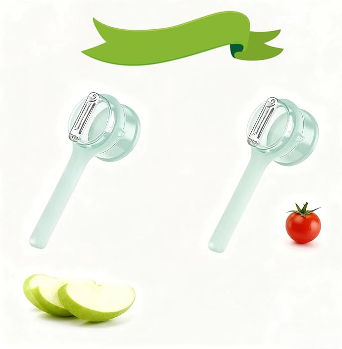 Fruit and Vegetable Peeler with Storage Box，Features a built-in catcher container and double-sided stainless steel blades，Easy to clean and store, peeler with container (Green-2pack)