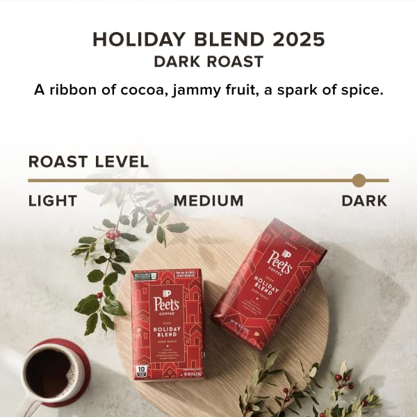 Peet's Coffee, Dark Roast Single Serve Coffee Pods - Holiday Blend 60 Count (6 Boxes of 10 Pods)