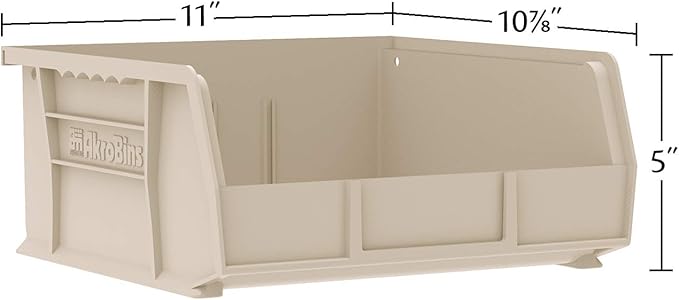 Akro-Mils 30235 AkroBins Plastic Storage Bins, Space-Saving Stackable Bins for Garage, Pantry, Craft Organization, 11" x 11" x 5", Red, 6-Pack