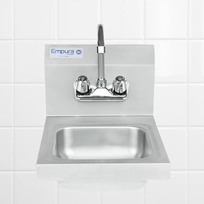 12" Wide Stainless Steel Wall Mounted Hand Sink | Commercial Prep Utility 9" x 9" Bowl for Kitchen Laundry Garage | 4" Center Gooseneck Faucet, 10" Backsplash, 16"D x 12"W x 13"H, 20 Gauge, NSF
