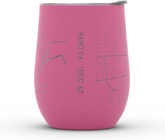 Well Told Engraved Houston Texas Map Insulated Wine Tumbler, Etched Stainless Steel Cup (12 oz, Sunset Pink) City Map Insulated Tumbler, Custom Insulated Tumbler, Outdoor Drinkware
