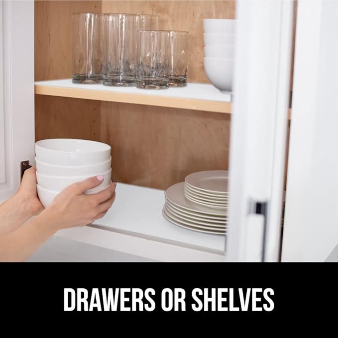 GORILLA GRIP Slip Resistant Drawer and Shelf Liner 2 Pack, Non Adhesive Water Resistant, Easy Clean and Trim, Smooth Surface Liners for Kitchen Cabinet, Shelves, Drawers, Pantry, 12 in x 20 FT, White