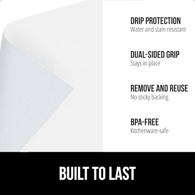 GORILLA GRIP DripGuard Shelf Liner, Non Adhesive Drawer and Kitchen Cabinet Protector, Slip Resistant BPA Free Smooth Surface Plastic Liners for Cabinets, Bathrooms, Closets, 12x240 Inch, White