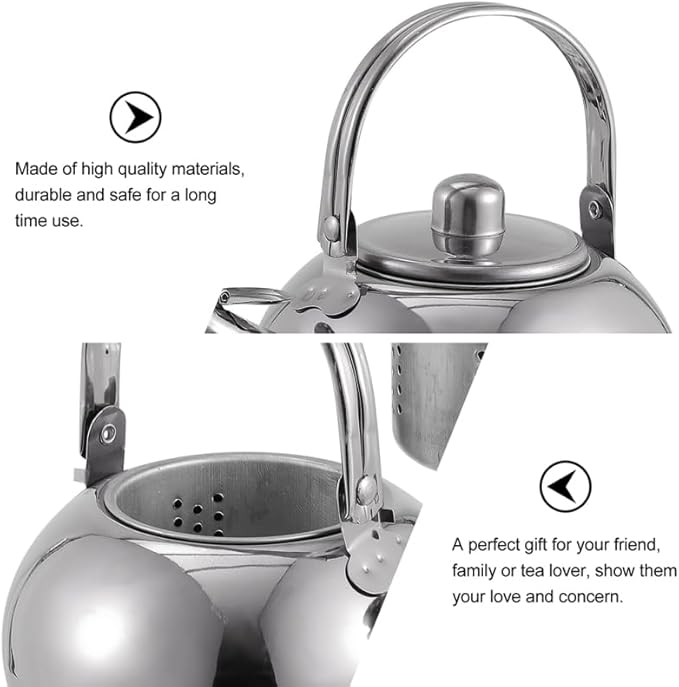 ABOOFAN Stainless Steel Tea Kettle with Infuser Strainer 2L Stovetop Teapot Portable Lightweight for Home and Kitchen Use