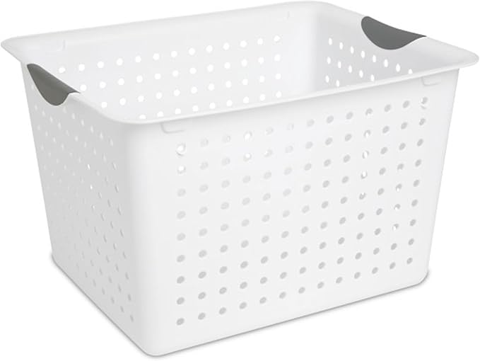 Sterilite 24-Pack Ultra Basket, Open Plastic Bins, Countertop, Cabinet and Closet Organizer, White, Deep