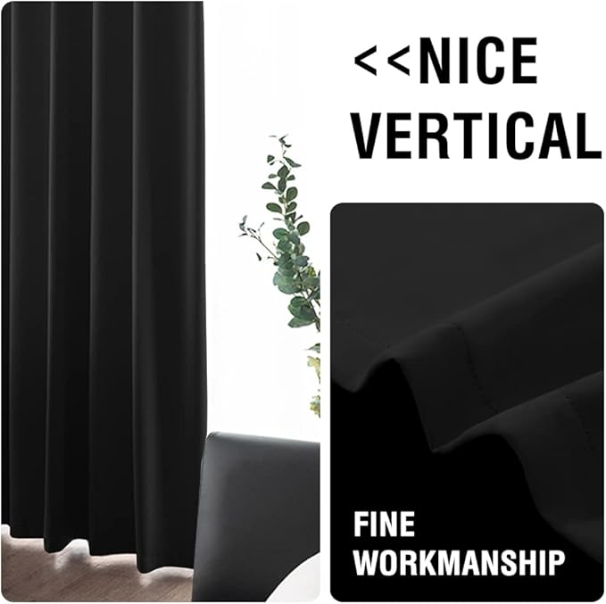 H.VERSAILTEX 100% Blackout Curtain Panels 45 Inches Long Thermal Insulated Blackout Lined Curtains for Bedroom Two Layers Full Light Blocking Drapes for Living Room, 2 Panels, Black
