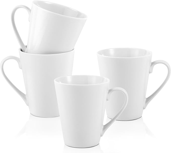 10 oz Coffee Mugs Set, 4 Pcs Plain White Ceramic Coffee Cups, Porcelain Mugs With Handle, V-Shaped Mug for Latte, Hot Cocoa, Tea, Cappuccino, Milk, Microwave & Dishwasher Safe