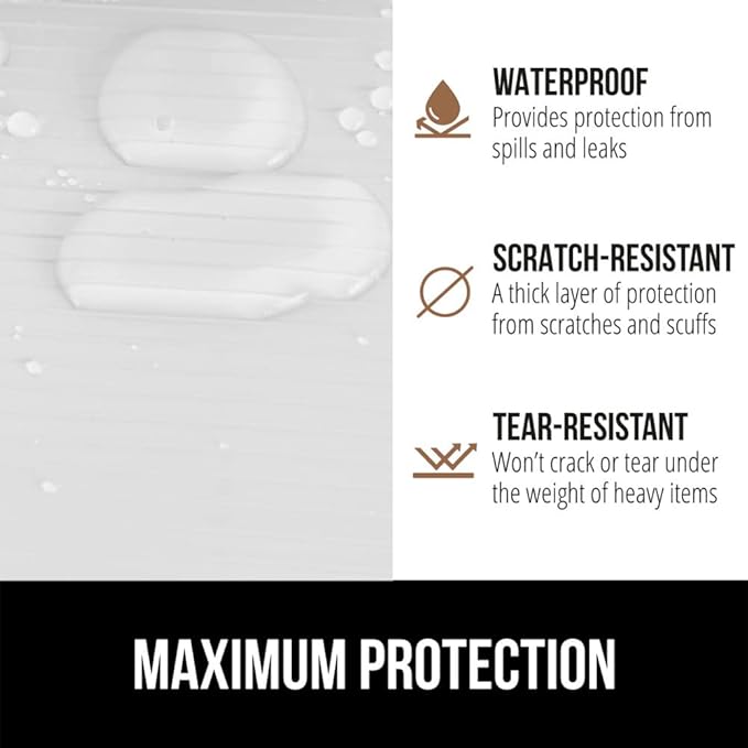 GORILLA GRIP DuraGuard Shelf Liner, Non-Adhesive Cabinet Liners for Kitchen Drawers, Shelves, Refrigerator, Pantry Storage, Bathroom Closet, Durable Waterproof BPA Free Ribbed Plastic, 12x10 White