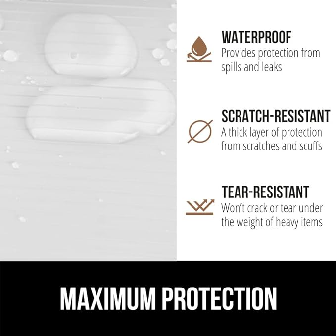 GORILLA GRIP DuraGuard Shelf Liner, Non-Adhesive Cabinet Liners for Kitchen Drawers, Shelves, Refrigerator, Pantry Storage, Bathroom Closet, Durable Waterproof BPA Free Ribbed Plastic, 12x20 White