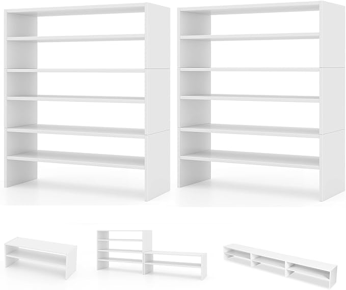 COSTWAY White Shoe Rack, 6-Tier Stackable Shoe Shelf for Closet, 31" Freestanding Extra Wide Storage Shoe Stand for Small Space Entryway Hallway Closet (2, White)