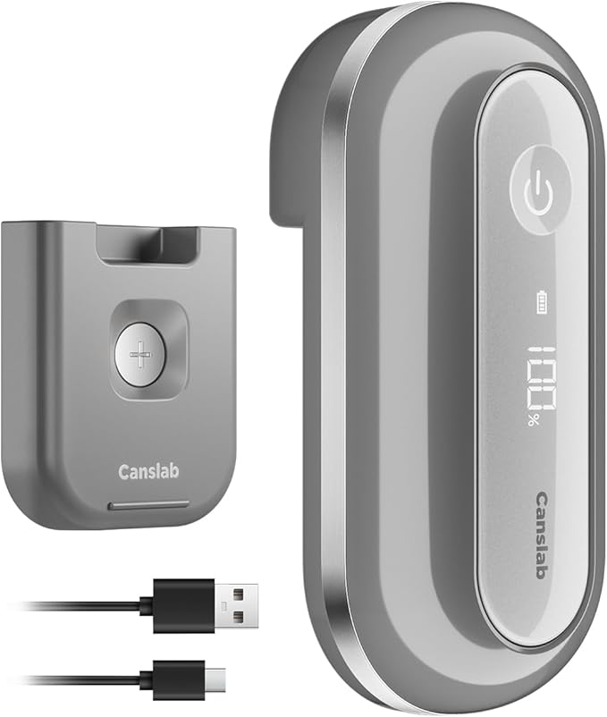 Canslab RETRO Electric Can Opener, Auto-Stop One-Touch Operation, USB Rechargeable with LED Battery Track, Side Cut Smooth Edge Can Opener for Seniors with Arthritis, Wall-Mountable Small Size, Grey
