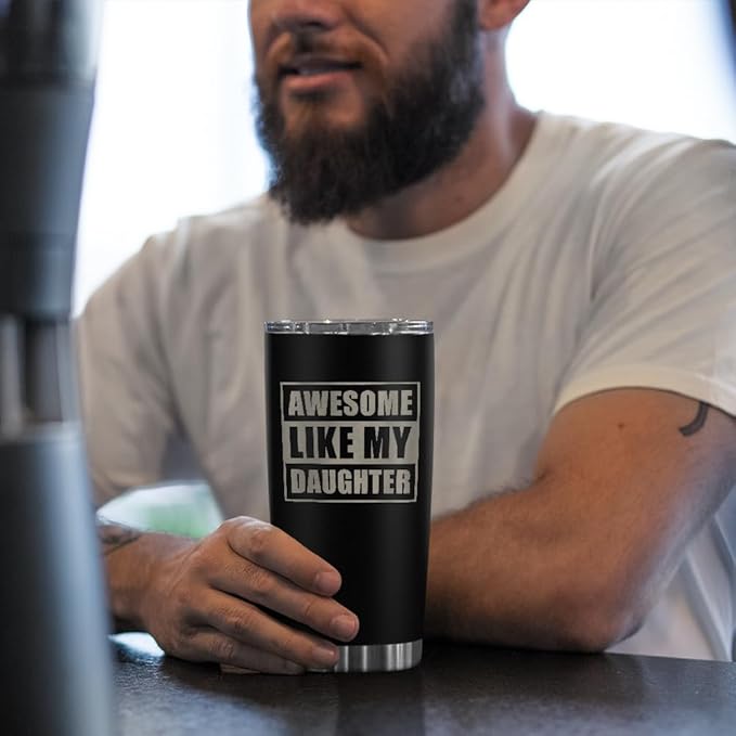 SANDJEST Gift from Daughter to Dad - 20oz Tumbler with Lid for Father - Insulated Stainless Steel Mug - Funny Coffee Mug for Outdoor Travel Sport Office, Gifts for Birthday Father’s Day