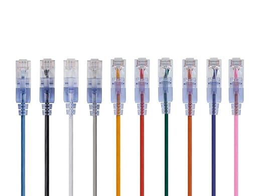 Monoprice SlimRun Cat6A Ethernet Patch Cable - Network Internet Cord - RJ45, Stranded, UTP, Pure Bare Copper Wire, 30AWG, 2 Feet, 10-color, 10-Pack