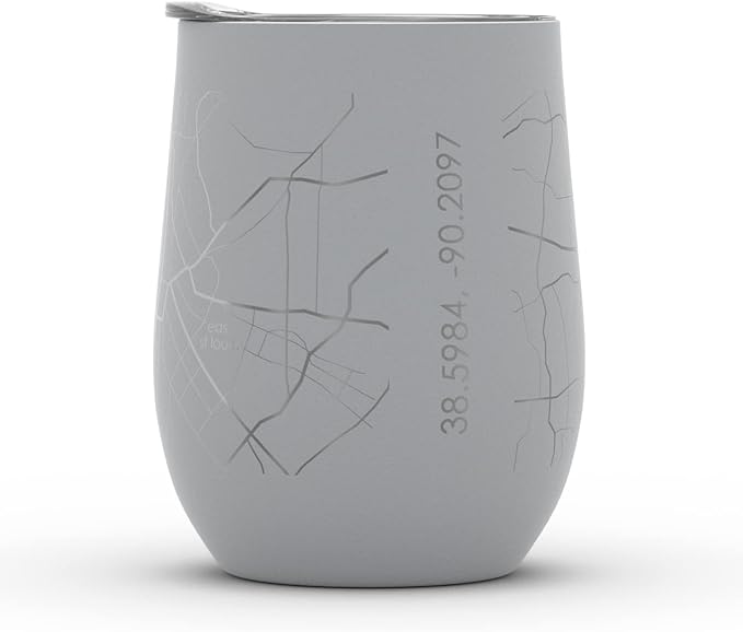 Well Told Engraved St. Louis Missouri Map Insulated Wine Tumbler, Etched Stainless Steel Cup (12 oz, Dockside Gray) City Map Insulated Tumbler, Custom Insulated Tumbler, Outdoor Drinkware