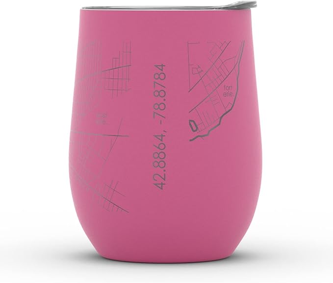 Well Told Engraved Buffalo New York Map Insulated Wine Tumbler, Etched Stainless Steel Cup (12 oz, Sunset Pink) City Map Insulated Tumbler, Custom Insulated Tumbler, Outdoor Drinkware